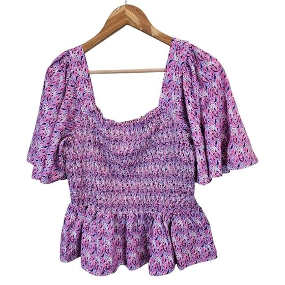 NWT Simply Southern Pink Paisley Smocked Top With Ruffle Hem Size Large Coastal - Picture 5 of 13